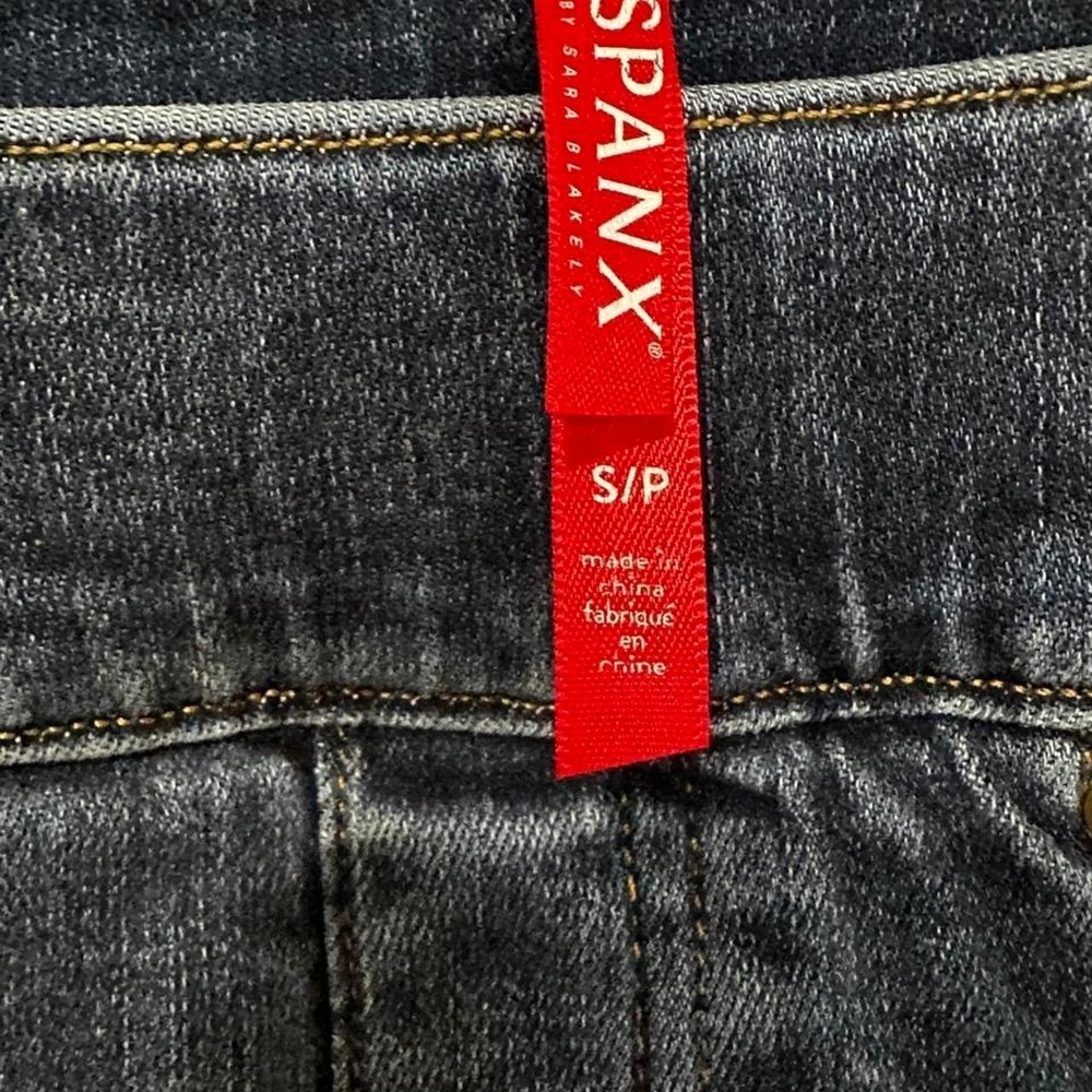 Spanx Ankle Skinny Jeans Womens Size S Blue Denim Pull On Distressed High Rise
